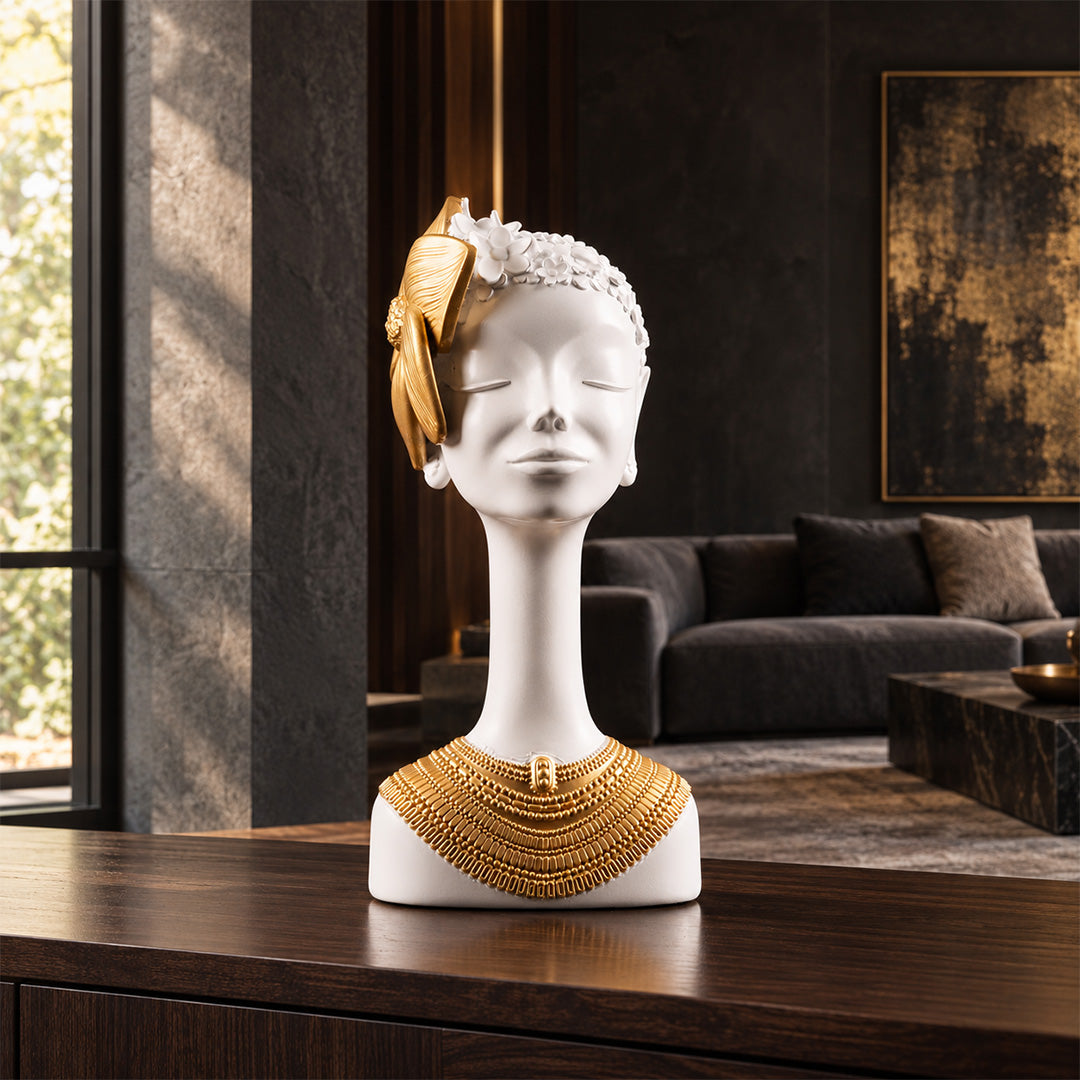 African Lady white Bust Sculptureย